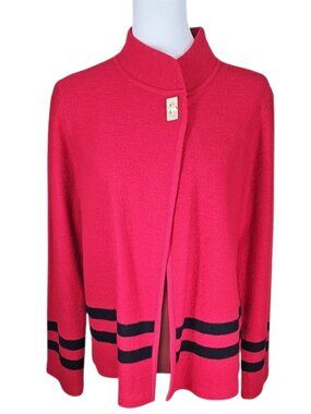 Calvin Klein Red Wool Blend Sweater Jacket Cape Trim Sz M Dark Academia Nautical
